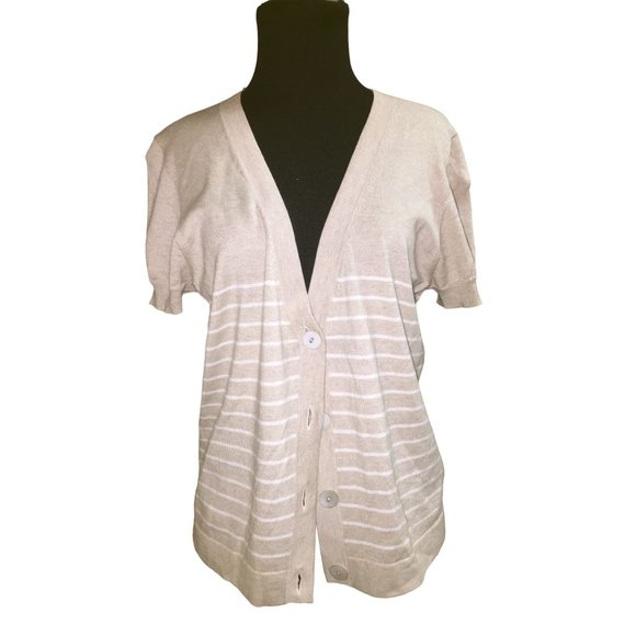 Womens Pure Collection Size 8/10 Short Sleeved Button up Striped Cardigan - Picture 1 of 5